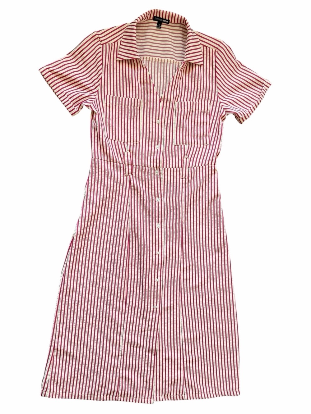☆𝐒𝐨𝐥𝐝☆ Vintage-Inspired FASHION NOVA Pink & White Striped Button-Front Dress. - Picture 7 of 14